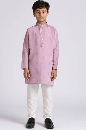 Traditional ethnic wear with silk sequence embroidery full sleeves kurta and pyjama set - purple