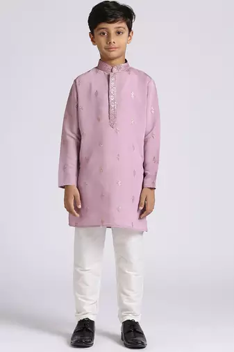 Traditional ethnic wear with silk sequence embroidery full sleeves kurta and pyjama set - purple