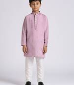 Traditional ethnic wear with silk sequence embroidery full sleeves kurta and pyjama set - purple