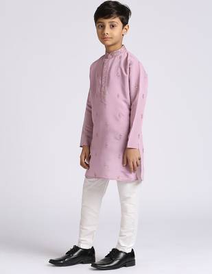 Traditional ethnic wear with silk sequence embroidery full sleeves kurta and pyjama set - purple 2