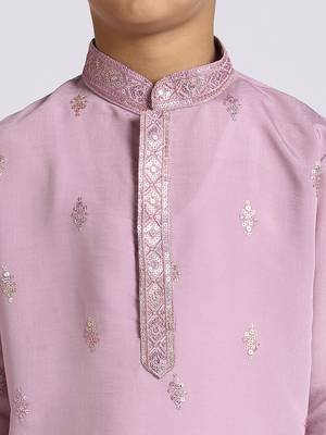 Traditional ethnic wear with silk sequence embroidery full sleeves kurta and pyjama set - purple 3