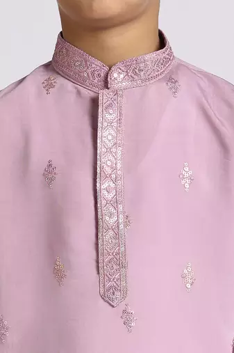 Traditional ethnic wear with silk sequence embroidery full sleeves kurta and pyjama set - purple
