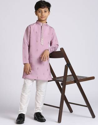 Traditional ethnic wear with silk sequence embroidery full sleeves kurta and pyjama set - purple 5