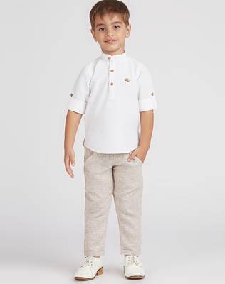 Traditional ethnic full sleeves short kurta shirt and pant set - white 1