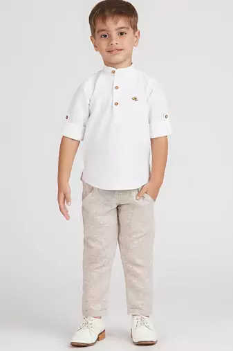 Traditional ethnic full sleeves short kurta shirt and pant set - white
