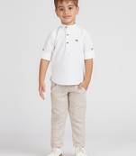 Traditional ethnic full sleeves short kurta shirt and pant set - white