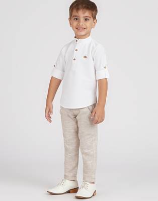 Traditional ethnic full sleeves short kurta shirt and pant set - white 3