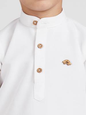 Traditional ethnic full sleeves short kurta shirt and pant set - white 4