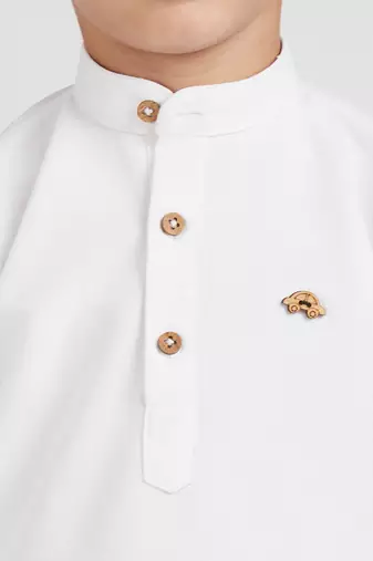 Traditional ethnic full sleeves short kurta shirt and pant set - white