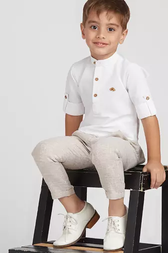 Traditional ethnic full sleeves short kurta shirt and pant set - white