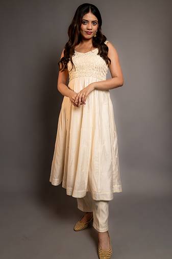 White plain chanderi anarkali set