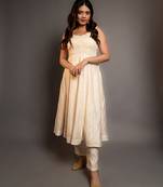 White plain chanderi anarkali set