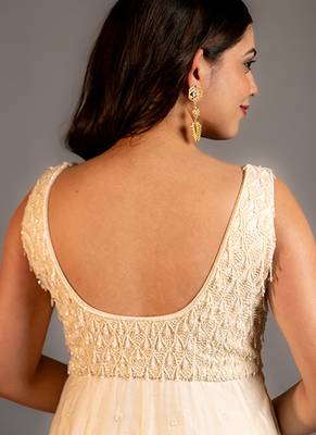 White plain chanderi anarkali set 4