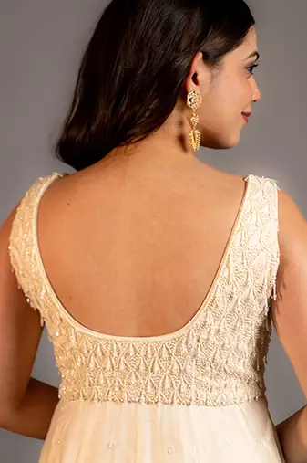 White plain chanderi anarkali set