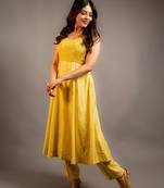 Yellow plain chanderi anarkali set