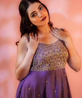 Purple embroidered chanderi anarkali set 3
