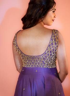 Purple embroidered chanderi anarkali set 4