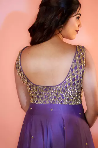 Purple embroidered chanderi anarkali set