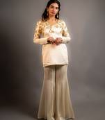 White embroidered satin kurta set