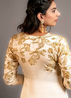 White embroidered satin kurta set 2
