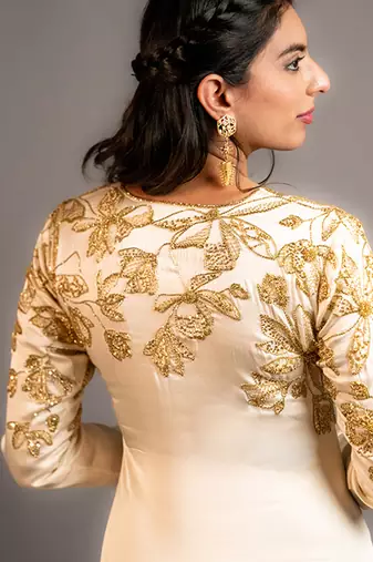 White embroidered satin kurta set