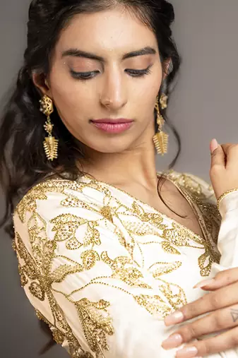 White embroidered satin kurta set