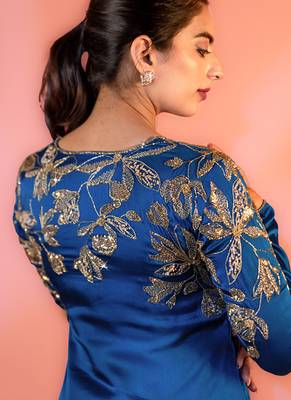 Blue embroidered satin sharara set 3