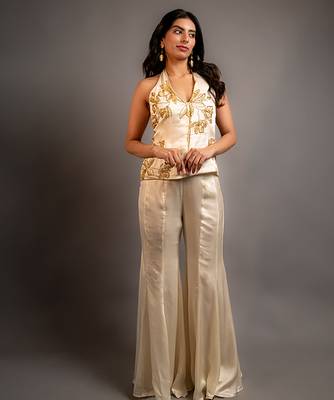 White embroidered satin sharara set 1