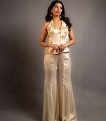 White embroidered satin sharara set