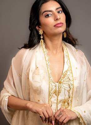 White embroidered satin sharara set 3