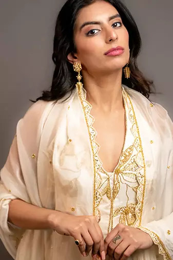 White embroidered satin sharara set