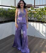 Light purple embroidered satin sharara set