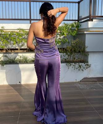 Light purple embroidered satin sharara set 3