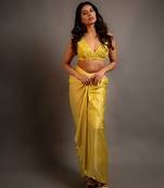 Yellow satin plain skirt with dupatta & embroidered blouse