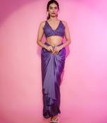 Blue satin plain skirt with dupatta & embroidered blouse