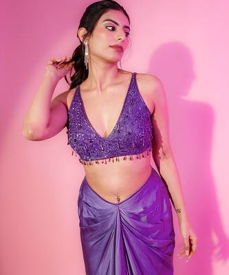 Blue satin plain skirt with dupatta & embroidered blouse 2