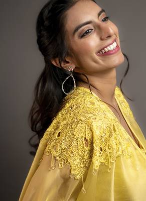 Yellow satin plain sharara with embroidered cape and blouse 3