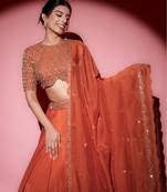 Orange Organza plain Lehenga With Dupatta & Embroidered Blouse