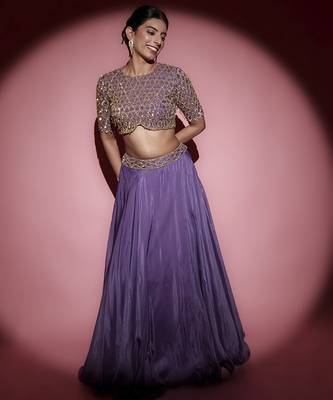 Blue Organza plain Lehenga With Dupatta & Embroidered Blouse 1