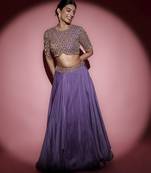 Blue Organza plain Lehenga With Dupatta & Embroidered Blouse