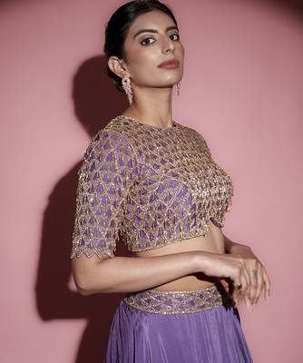 Blue Organza plain Lehenga With Dupatta & Embroidered Blouse 3