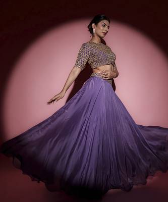 Blue Organza plain Lehenga With Dupatta & Embroidered Blouse 4