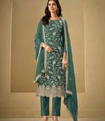 Sea green chinon silk semi stitched wedding suits