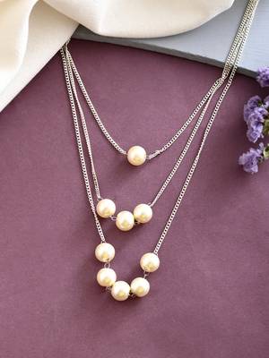 3 layer pearl beads silver-plated necklace 2