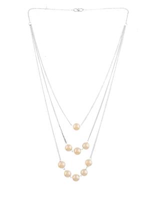3 layer pearl beads silver-plated necklace 3