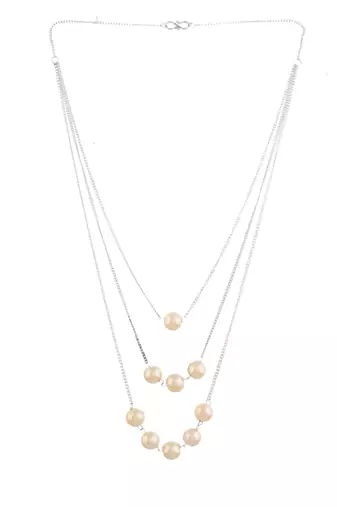 3 layer pearl beads silver-plated necklace