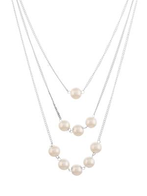 3 layer pearl beads silver-plated necklace 4