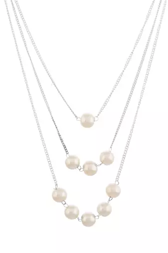 3 layer pearl beads silver-plated necklace