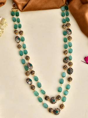 Green layered brass necklace 1