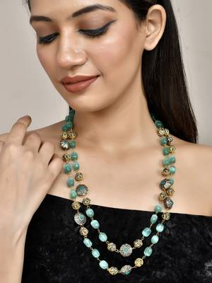 Green layered brass necklace 2